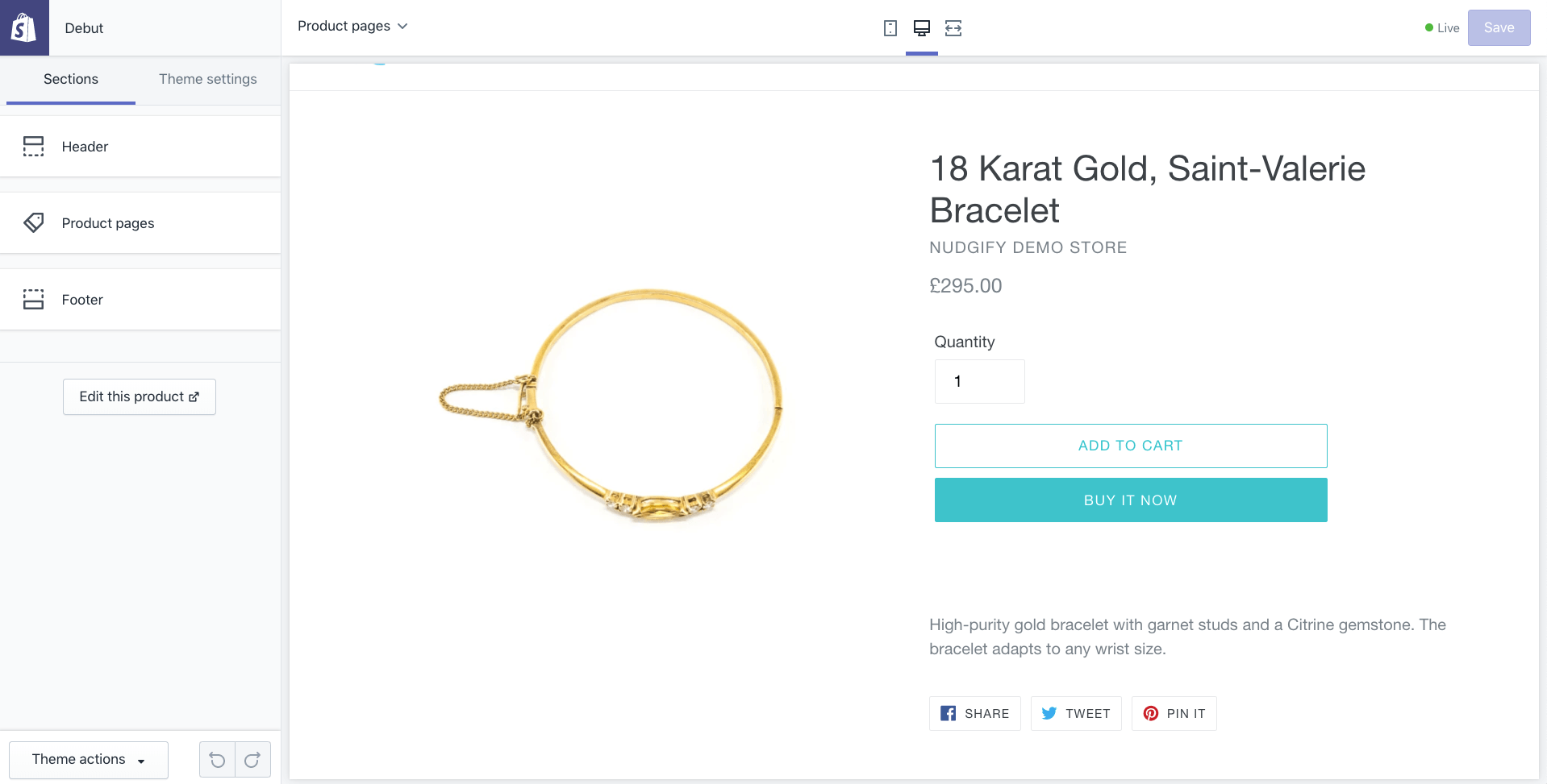 product page settings shopify