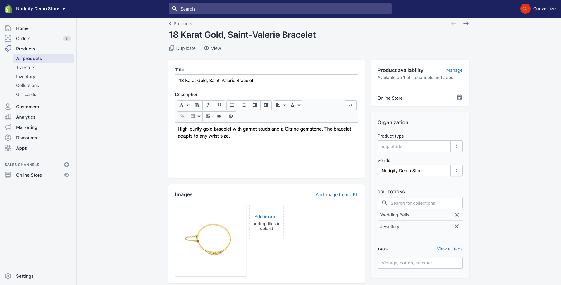 product page workspace shopify