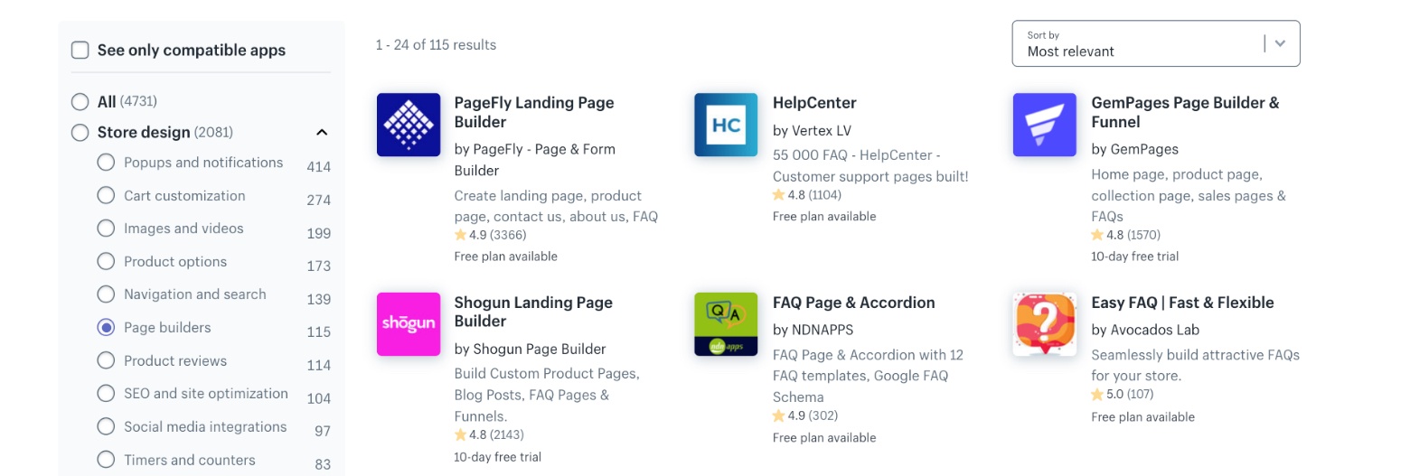shopify page builder apps