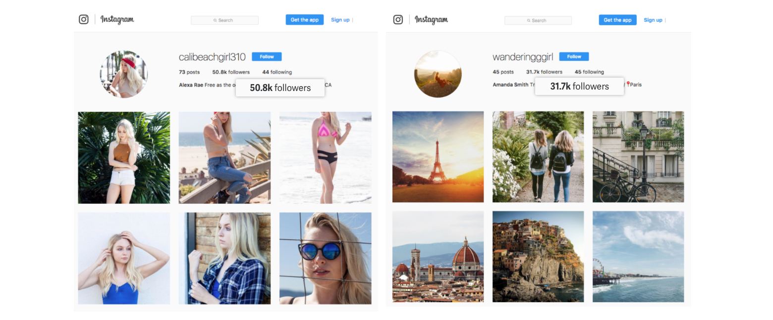fake social proof accounts instagram