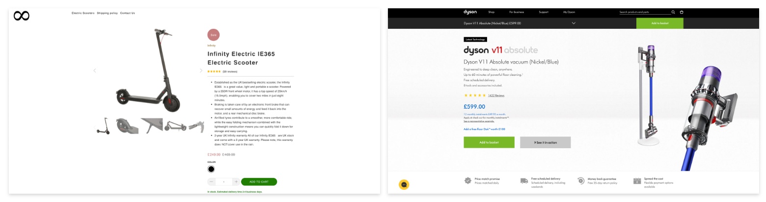 product page landing page